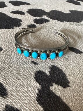 Sarah Curley Navajo Sterling Silver Oval Turquoise Cuff